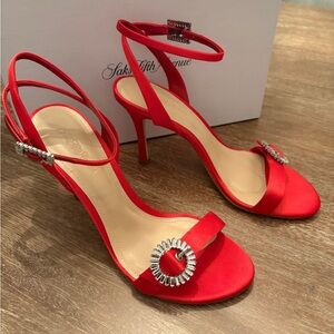 Saks Fifth Avenue Scarlet Heels with Silver Details